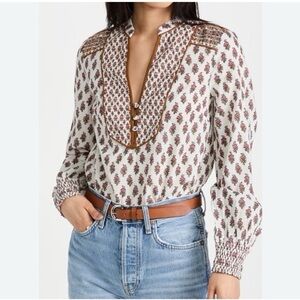 Veronica Beard White and Brown Floral Blouse Boho Western | size 4